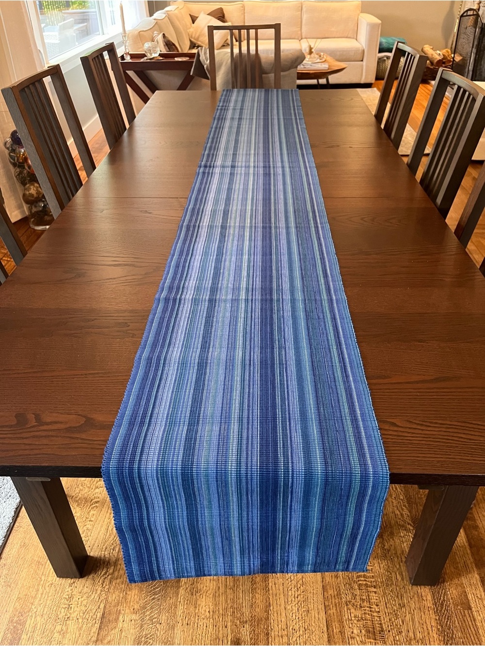 Crate&Barrel Blue Striped Table Runner